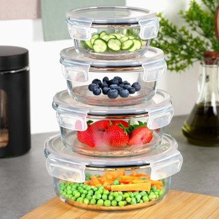 Vilde Pojemniki na żywność szklane z pokrywką i uszczelką okrągłe 4 szt.