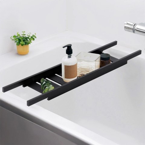 Bathroom Solutions Półka łazienkowa na wannę bambusowa czarna 68 cm