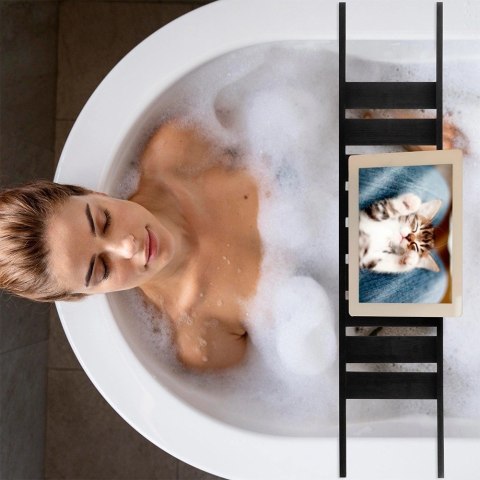 Bathroom Solutions Półka łazienkowa na wannę bambusowa czarna 68 cm