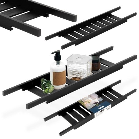 Bathroom Solutions Półka łazienkowa na wannę bambusowa czarna 68 cm