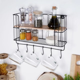 Vilde Półka Kuchenna z Wieszakami Metalowa Loft Czarna VILDE 41 x 12 x 25,5 cm