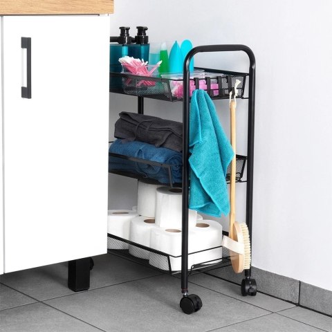 Vilde Półka Regał na Kółkach 3-Poziomowa Metalowa Czarna VILDE 44 x 26 x 63 cm