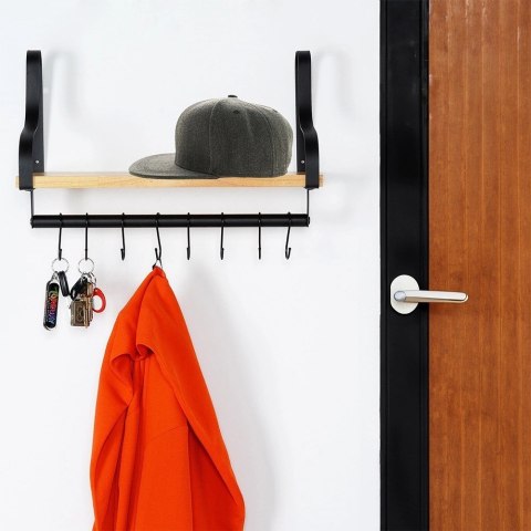 Vilde Półka Ścienna z Haczykami Drewniana Kuchenna Łazienkowa VILDE 43x18x26 cm