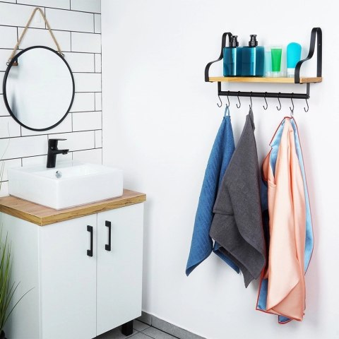 Vilde Półka Ścienna z Haczykami Drewniana Kuchenna Łazienkowa VILDE 43x18x26 cm