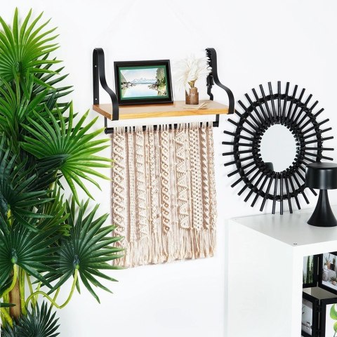 Vilde Półka Ścienna z Haczykami Drewniana Kuchenna Łazienkowa VILDE 43x18x26 cm