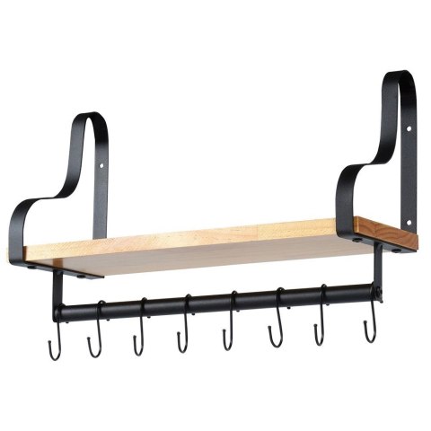 Vilde Półka Ścienna z Haczykami Drewniana Kuchenna Łazienkowa VILDE 43x18x26 cm