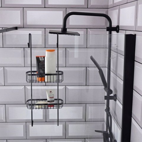 Vilde Półka pod Prysznic Zawieszana Metalowa Czarna Solidna VILDE 22x19x54,5 cm