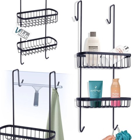 Vilde Półka pod Prysznic Zawieszana Metalowa Czarna Solidna VILDE 22x19x54,5 cm