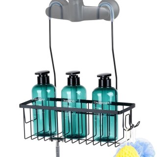 Vilde Półka pod Prysznic Zawieszana Metalowa Czarna Solidna VILDE 33,5x12,5x38 cm