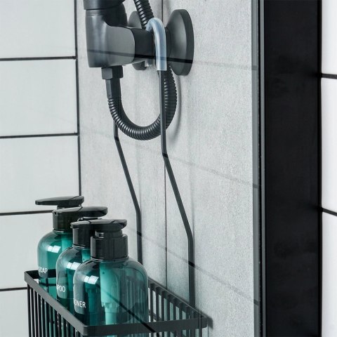 Vilde Półka pod Prysznic Zawieszana Metalowa Czarna Solidna VILDE 33,5x12,5x38 cm