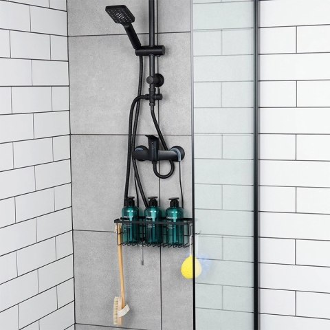 Vilde Półka pod Prysznic Zawieszana Metalowa Czarna Solidna VILDE 33,5x12,5x38 cm