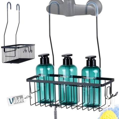 Vilde Półka pod Prysznic Zawieszana Metalowa Czarna Solidna VILDE 33,5x12,5x38 cm