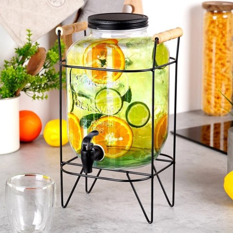 Vilde Słój Dozownik do Napojów z Kranikiem Czarnym Stojakiem Szklany VILDE 5,5 L