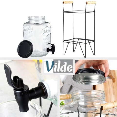 Vilde Słój Dozownik do Napojów z Kranikiem Czarnym Stojakiem Szklany VILDE 5,5 L
