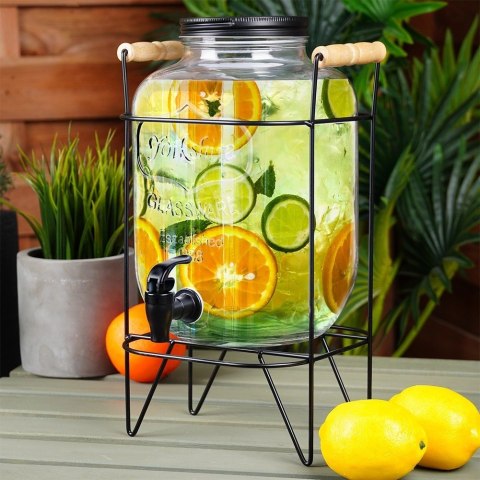 Vilde Słój Dozownik do Napojów z Kranikiem Czarnym Stojakiem Szklany VILDE 5,5 L