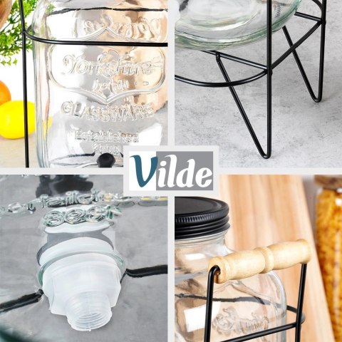 Vilde Słój Dozownik do Napojów z Kranikiem Czarnym Stojakiem Szklany VILDE 5,5 L