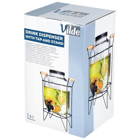 Vilde Słój Dozownik do Napojów z Kranikiem Czarnym Stojakiem Szklany VILDE 5,5 L