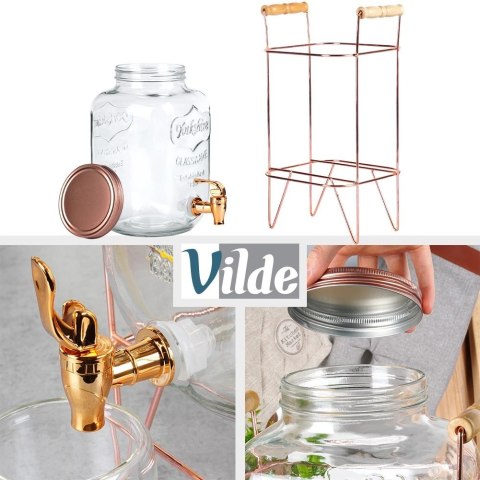 Vilde Słój Dozownik do Napojów z Kranikiem Złotym Stojakiem Szklany VILDE 5,5 L