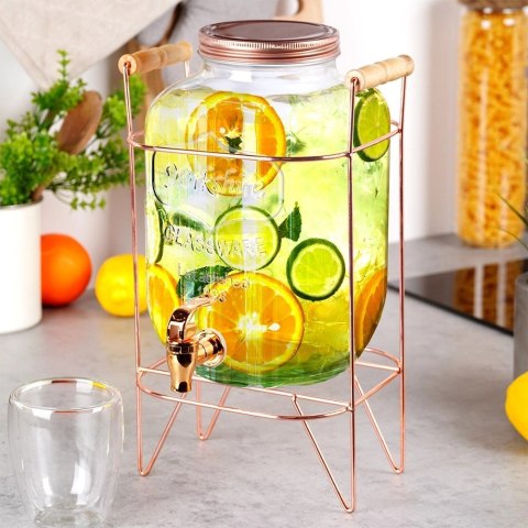 Vilde Słój Dozownik do Napojów z Kranikiem Złotym Stojakiem Szklany VILDE 5,5 L