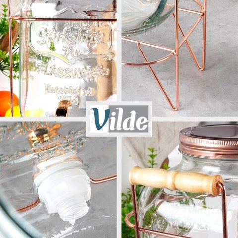 Vilde Słój Dozownik do Napojów z Kranikiem Złotym Stojakiem Szklany VILDE 5,5 L