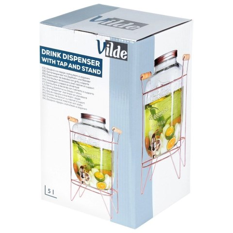 Vilde Słój Dozownik do Napojów z Kranikiem Złotym Stojakiem Szklany VILDE 5,5 L