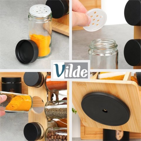 Vilde Stojak na przyprawy z pojemnikami drewniany obrotowy 13 el.