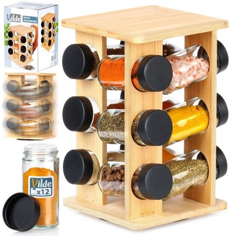 Vilde Stojak na przyprawy z pojemnikami drewniany obrotowy 13 el.