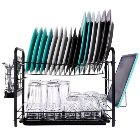 Vilde Suszarka na Naczynia 2-Poziomowa Czarna Pojemna VILDE 51,5 x 24,5 x 33 cm