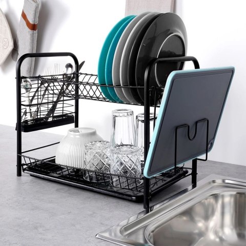 Vilde Suszarka na Naczynia 2-Poziomowa Czarna Pojemna VILDE 51,5 x 24,5 x 33 cm