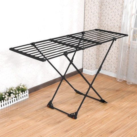 Vilde Suszarka na Pranie Metalowa Czarna Rozsuwana z Kółkami Składana XXL 110-189 cm