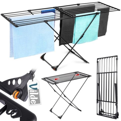 Vilde Suszarka na Pranie Metalowa Czarna Rozsuwana z Kółkami Składana XXL 110-189 cm