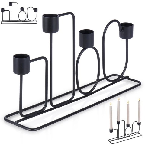 Home Styling Collection Świecznik Dekoracyjny Metalowy Czarny na 4 Świeczki ORION 27x7x16 cm