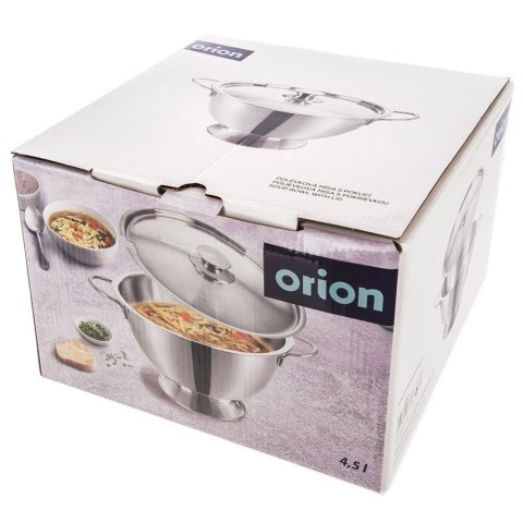 Orion Waza do Zupy Stalowa z Pokrywą Solidna Dekoracyjna Srebrna ORION 4,5 L