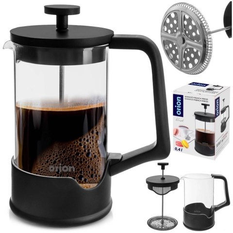 Orion Zaparzacz tłokowy do kawy i herbaty szklany BLACK 400 ml