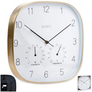 Orion Zegar Ścienny na Ścianę z Termometrem Higrometrem Biały Złoty VILDE 28,5 cm