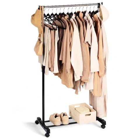 Vilde Wieszak na Ubrania Stojący na Kółkach Metalowy Czarny Solidny VILDE 140 cm