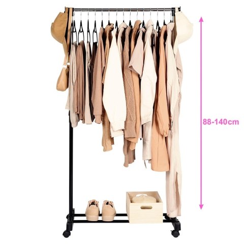 Vilde Wieszak na Ubrania Stojący na Kółkach Metalowy Czarny Solidny VILDE 140 cm