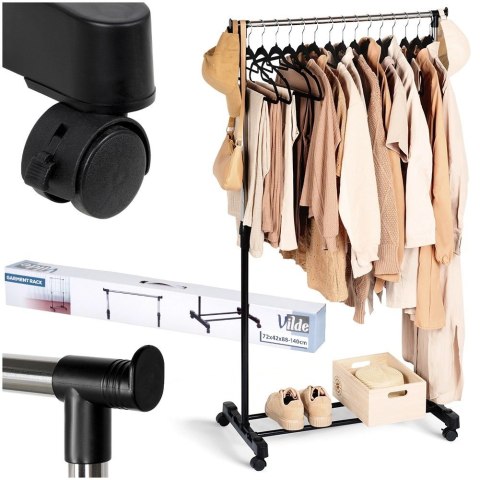 Vilde Wieszak na Ubrania Stojący na Kółkach Metalowy Czarny Solidny VILDE 140 cm