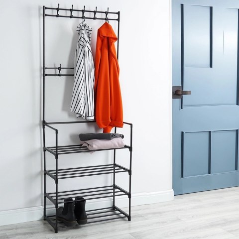 Vilde Wieszak na Ubrania z Regałem na Buty Metalowy Czarny VILDE 57 x 28 x 156 cm