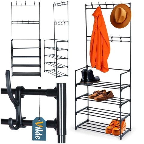 Vilde Wieszak na Ubrania z Regałem na Buty Metalowy Czarny VILDE 57 x 28 x 156 cm