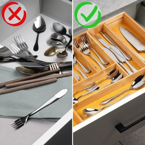 Vilde Wkład na sztućce do szuflady rozsuwany bambusowy 35,5-54,5x45,5 cm