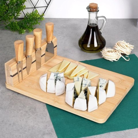 EXCELLENT HOUSEWARE Zestaw Deska do Serów z Nożami Bambusowa Ekologiczna ORION 5 el.