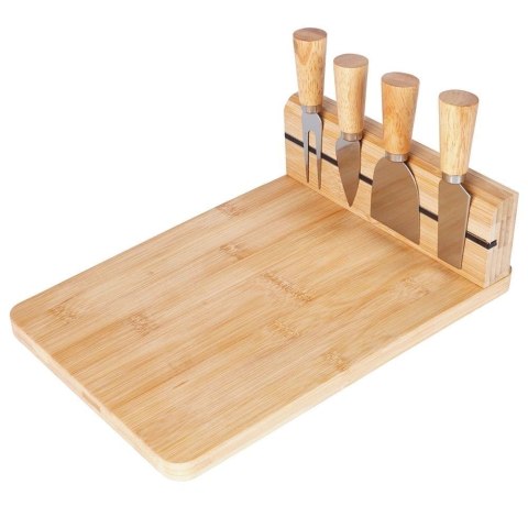 EXCELLENT HOUSEWARE Zestaw Deska do Serów z Nożami Bambusowa Ekologiczna ORION 5 el.