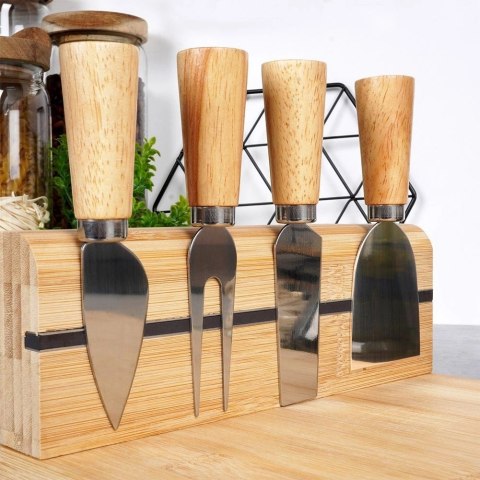 EXCELLENT HOUSEWARE Zestaw Deska do Serów z Nożami Bambusowa Ekologiczna ORION 5 el.