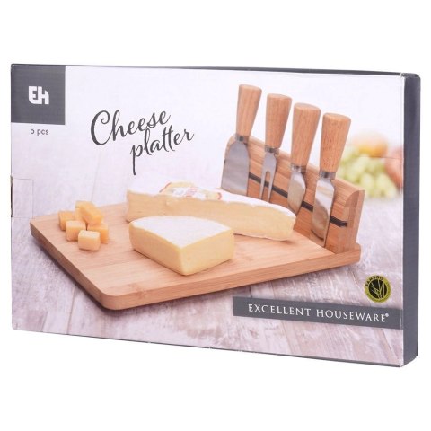 EXCELLENT HOUSEWARE Zestaw Deska do Serów z Nożami Bambusowa Ekologiczna ORION 5 el.