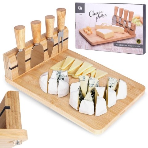 EXCELLENT HOUSEWARE Zestaw Deska do Serów z Nożami Bambusowa Ekologiczna ORION 5 el.