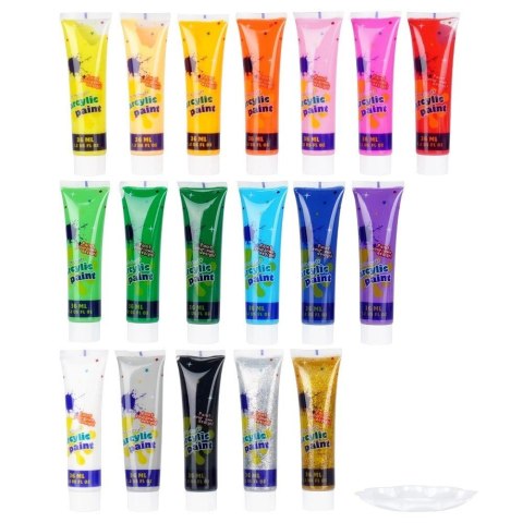 Orion Zestaw Farby Akrylowe Wiele Kolorów w Tubce Paletka FREE & EASY 36 ml 19 el