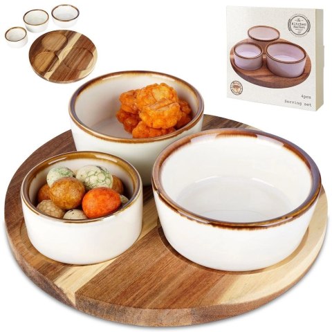 Orion Zestaw Miseczki na Przekąski Ceramiczne na Tacy EXCELLENT HOUSEWARE 3 szt.