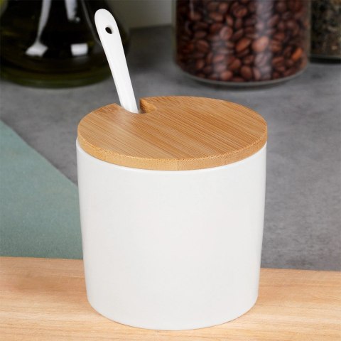 Grupa Orion Sp. z o.o. Cukierniczka Ceramiczna VILDE 250 ml Biała z Pokrywką i Łyżeczką