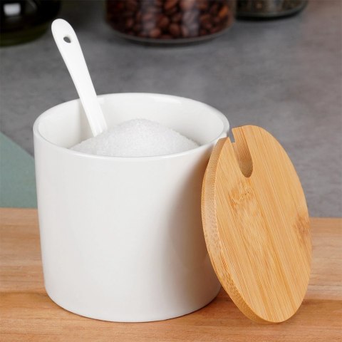 Grupa Orion Sp. z o.o. Cukierniczka Ceramiczna VILDE 250 ml Biała z Pokrywką i Łyżeczką
